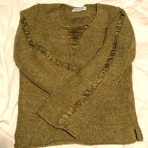 Ball of Cotton Ribbon-Inlay Epidote-Green Cotton Sweater